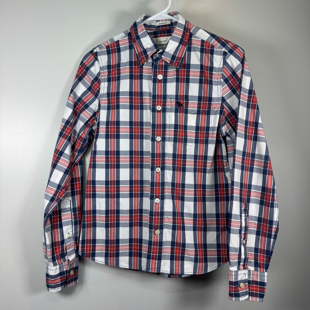 Abercrombie Muscle Fit Plaid Shirt Kids Boys L Preppy Americana Button Down